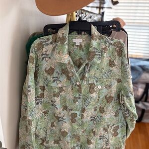 3x Charter Club Teal and Brown Linen Botanical denim style jacket